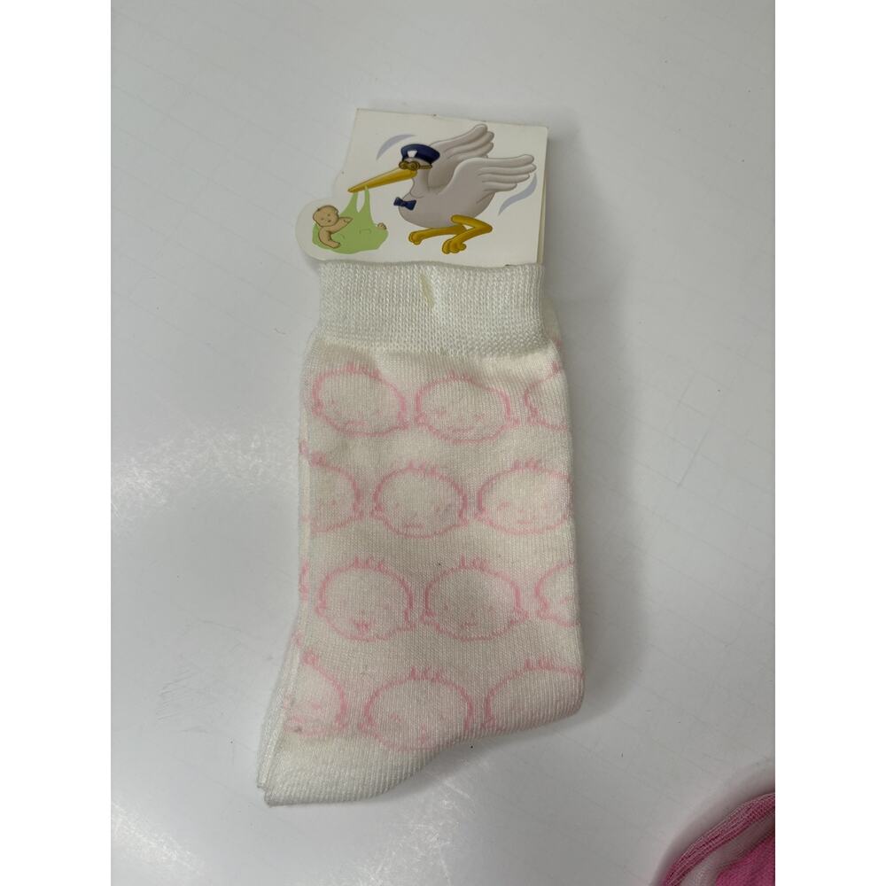 Stork Baby Girl Face Character Crew Socks Kids 1 Pair Novelty NEW Size 4-10